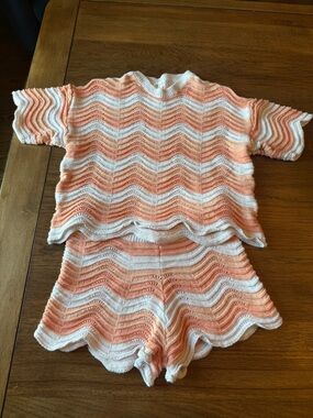 Jessica Simpson Peach and White Crochet Sweater Top